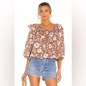 Free People Miss Daisy Printed Top Bell Sleeves- Size S